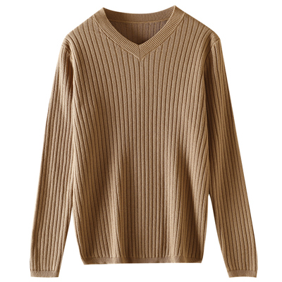 100纯棉线针织衫V领套头