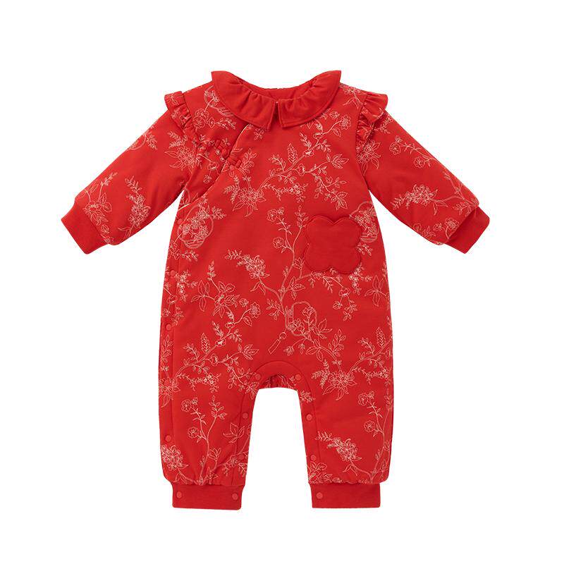 全棉时代婴儿拜年服冬装连体衣宝宝过年喜庆衣服新年周岁礼服