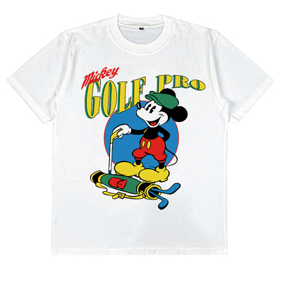 米奇GOLF PRO主题美式复古T恤创意趣味涂鸦字体潮牌纯棉短袖T恤
