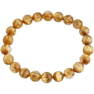 天然金发晶手链女招财 巴西金钛晶黄发晶黄水晶原石手串粗发丝