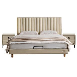 全友家居奶油风头层牛皮1米8双人床卧室小户型实木脚1.5m真皮床