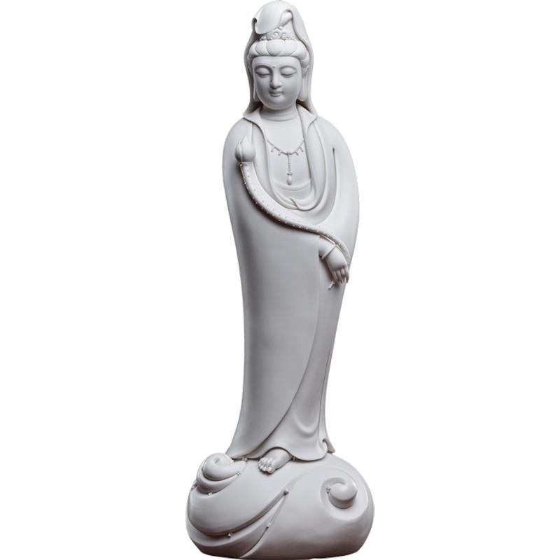 戴玉堂陶瓷摆件《持莲观音》林建平德化白瓷佛像装饰客厅艺术品