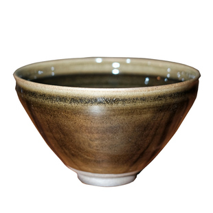 宋研 | 吴小明柴窑茶末釉点茶盏 手工玉子乌金宋式抹茶碗大束口盏