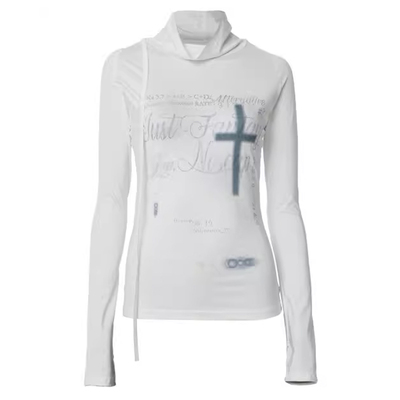 十字印花女白色字母印花韩版上衣