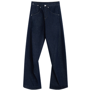 出逃赤岗西 丹宁蓝LEJ版型微弯刀牛仔裤女款廓形原牛色中腰阔腿裤