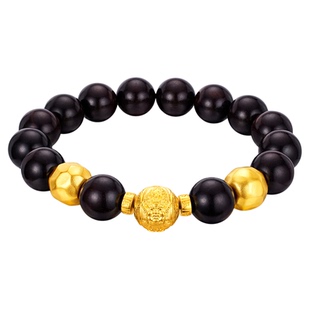 金至尊文玩金财满门黄财神黄金手链男小叶紫檀手串生日礼物送老公