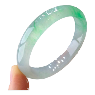 缅甸老坑冰种镯子翡翠处理手镯贵妃镯正阳绿飘花玉镯子女款玉手镯