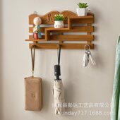 美式 玄关创意实木置物架门口钥匙挂架壁挂复古挂衣架