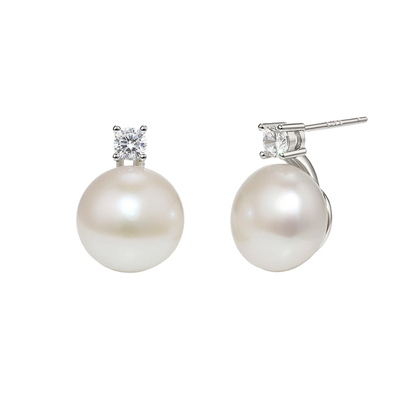 BRI.R/佰色传情11-12mm淡水珍珠S925银戴妃款简约耳钉耳环耳饰