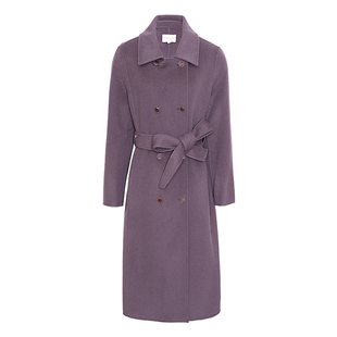 JESSIE紫色100%绵羊毛双面呢毛呢外套女冬新款中长款呢子大衣