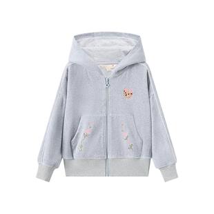 TeenieWeenie Kids小熊童装舒适秋冬季女童天鹅绒连帽开衫卫衣