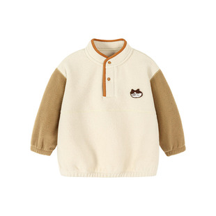 迷你巴拉巴拉男女童卫衣摇粒绒拼接撞色半开襟长袖上衣抗静电外套