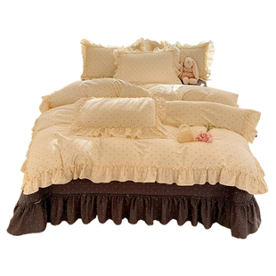 2026年新款公主风水洗棉家用四件套花边款床盖被罩非全棉纯棉床品