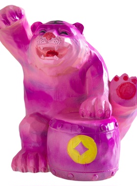 猛虎嗅蔷薇粉红色老虎摆设