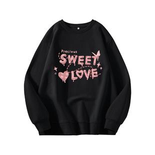 班尼路黑色奥粒绒圆领卫衣女2025新款秋冬保暖宽松韩系短款上衣Q