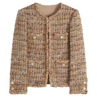 邱莹莹HELA AOMI “日落彩霞”绵羊毛法式花呢彩石镶边香风外套