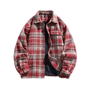 班尼路SK美式复古格子外套男春夏翻领毛夹克潮牌小香风学生痞帅YS