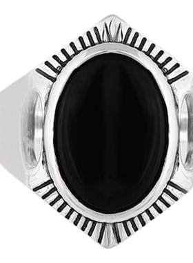 S925纯银方形黑宝石戒指轻奢