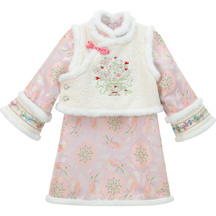 女童拜年服套装汉服国风女孩旗袍连衣裙冬装2025新款儿童新年衣服