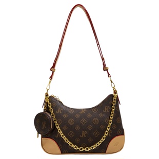 高级感包包女2025新款小众设计百搭单肩斜挎包老花链条牛角腋下包