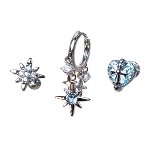 二十二丁目 星芒流苏耳扣耳环气质星星耳饰心形十字架蓝色耳钉