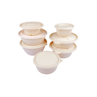 玉米淀粉一次性圆碗汤面分离刨冰带盖沙拉密封打包碗可降解圆形盒