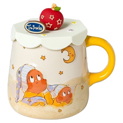 星星人杯子女生日礼物可爱浮雕马克杯带盖带勺漂亮陶瓷水杯伴手礼