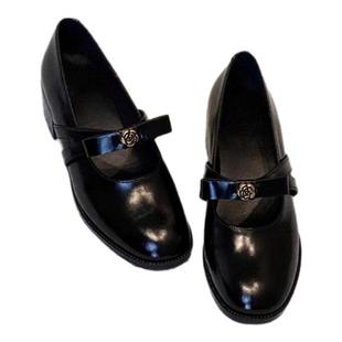 羊皮版~法式蝴蝶结真皮浅口玛丽珍单鞋女山茶花一字带粗跟小皮鞋