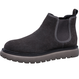 康奈男鞋冬季复古加绒潮流休闲牛反绒保暖低靴时尚切尔西男士皮鞋