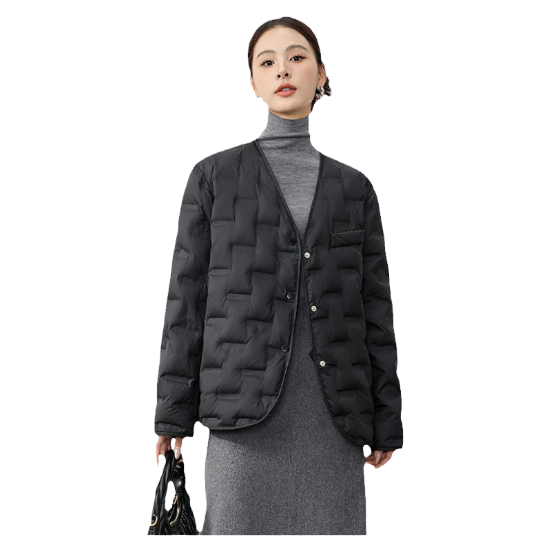雅鹿轻薄短款羽绒服女2026冬季新款小个子时尚西装V领保暖外套