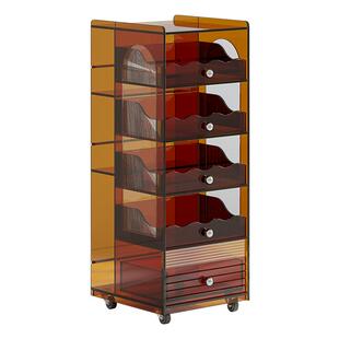 亚克力中古风茶具杯具收纳柜杂志手办展示柜客厅可移动边柜小柜子