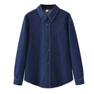 大码女装衬衫春秋韩版新款胖mm宽松显瘦水洗时尚长袖牛仔衬衣外套