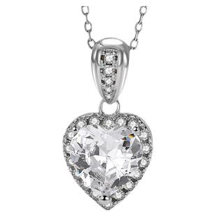 S925纯银18K白金2Ct爱心高碳钻石项链女时尚吊坠ins风锁骨链礼物