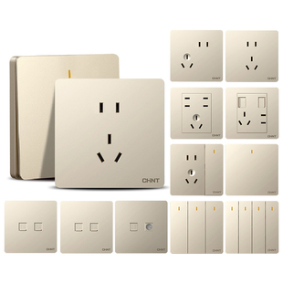 正泰开关插座16a86型墙壁面板家用一开双控带五5孔多孔香槟金6C