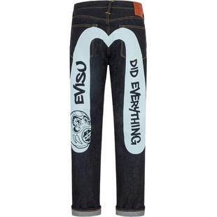 EVISU福神男士达摩大M印花美式复古直筒锥形版型牛仔裤