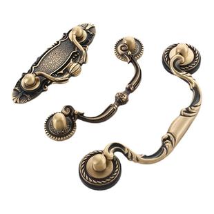 美式复古柜门拉手法式纯铜衣柜门把手抽屉橱柜鞋柜中古风黄铜拉手