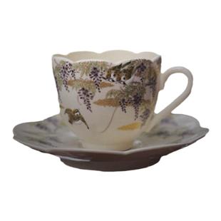 日本日式新款作家器 稻叶信一 紫藤花 手作陶器色绘马克咖啡杯碟