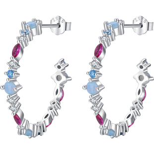 MODIAN 925纯银彩色锆石耳钉女时尚韩版气质小众设计不过敏耳环