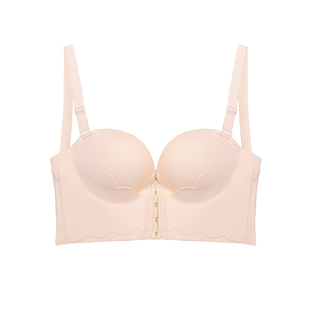 马甲式裸肤色文胸防水防汗内衣有承托力背部无痕舒适调整挤胸前扣