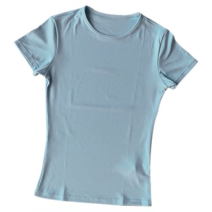 裸感纯色瑜伽服短袖女显瘦速干吸湿排汗弹力紧身T恤健身服上衣