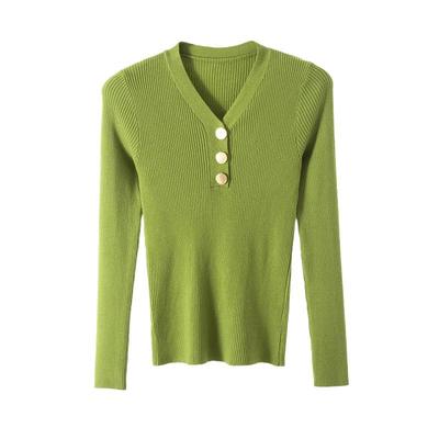 套头毛衣V领纽扣内搭紧身打底衫