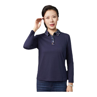 葵牌长袖t恤女妈妈女装衣服打底衫别致印花中老年春秋新款上衣女