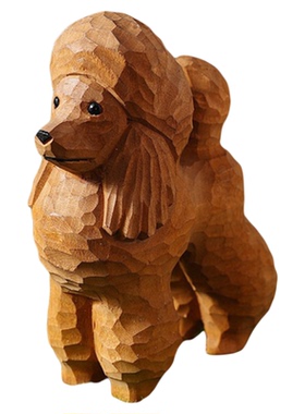 手工木雕德牧贵宾犬摆件可爱卡通动物桌面装饰品儿童玩具生日礼物