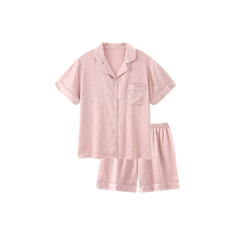 粉色豹纹带胸垫甜美风夏季家居服