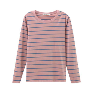 纯棉长袖t恤女 2026新款秋衣外穿大码条纹上衣中老年人妈妈打底衫