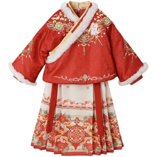 汉服女童冬装宝宝中国风明制两件套唐装小女孩古风喜庆过年拜年服