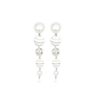 BOMBCACA冬籁集系列 白夜长诗 原创白色条纹圆珠串珠夸张长款耳环