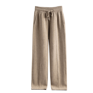 秋冬季男士抽绳空气层四片加厚款虚提中缝裤纯山羊绒裤毛衣羊毛裤