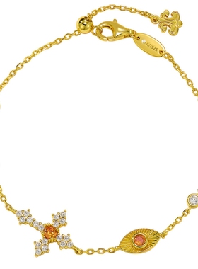 橙光镶钻十字架树叶手链女925银