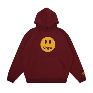 drew house mascot笑脸宽松连帽卫衣酒红色男女同款